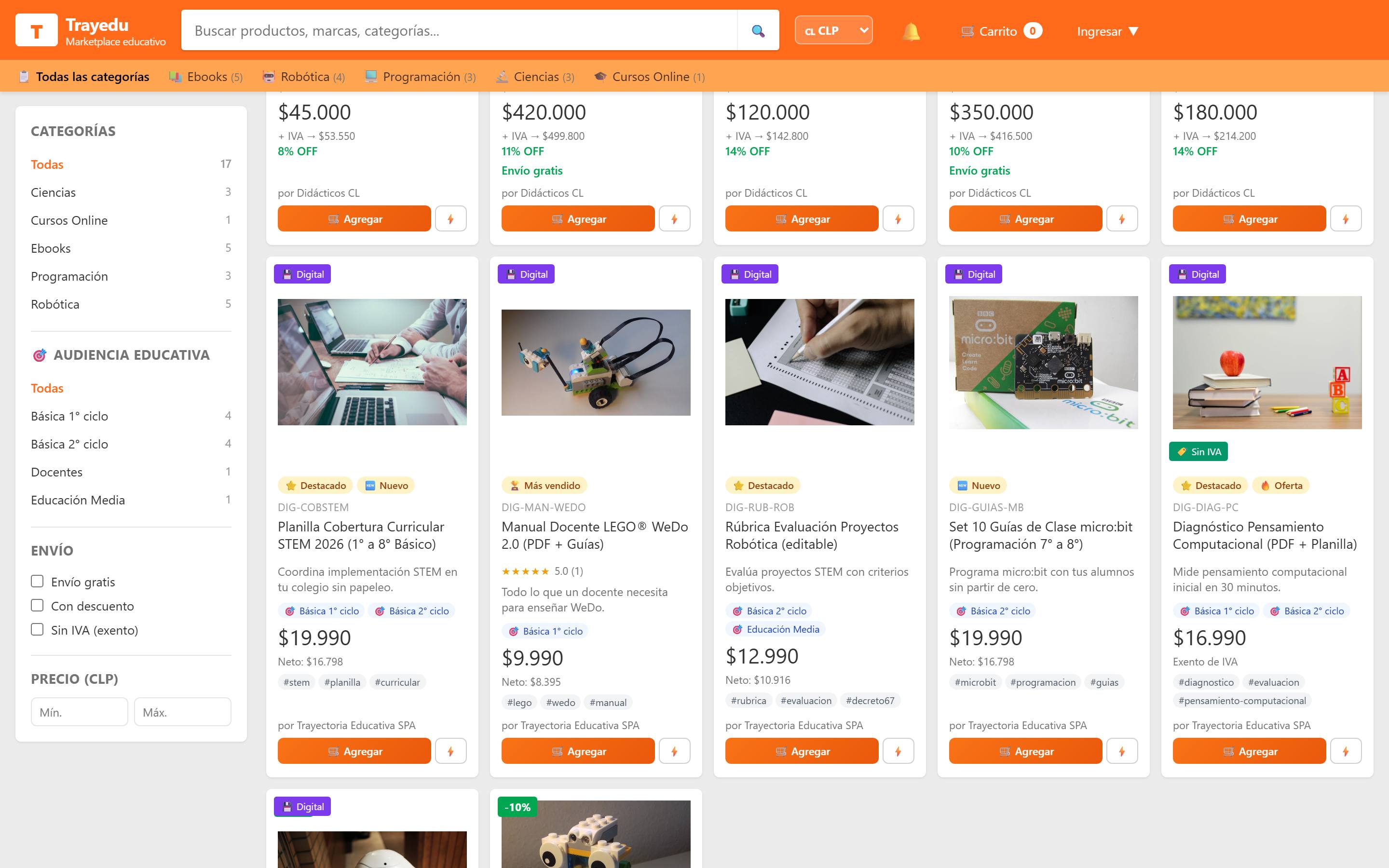Material docente digital en el Trayedu Market: planillas, rúbricas, manuales y guías de clase
